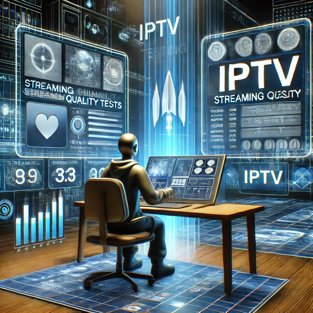 Configuração de teste IPTV profissional monitorando desempenho e compatibilidade.